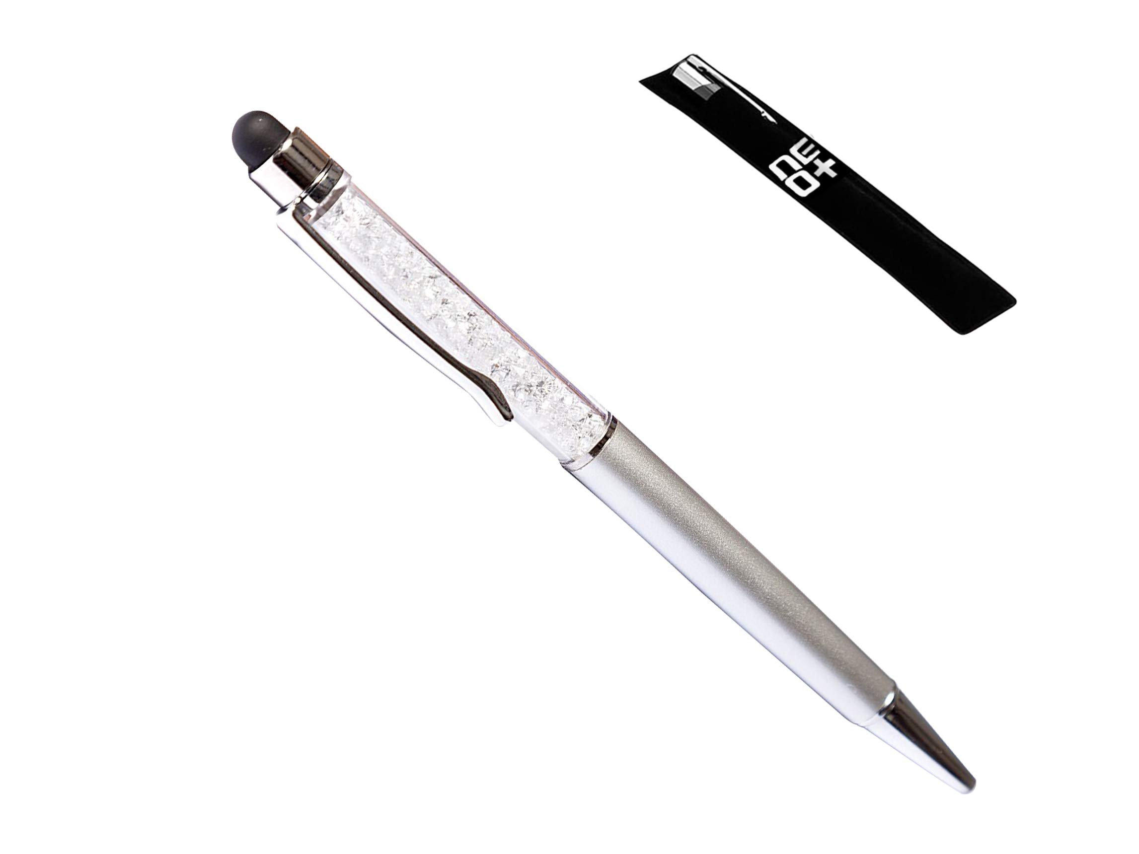 NEO+ Quality 2-in-1 Capacitive Touchscreen Stylus and Ballpoint Pen with Crystals (Silver)