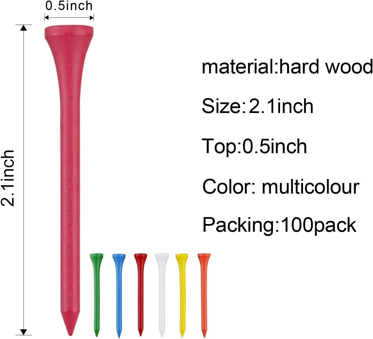 KOFULL Professional Golf Wooden Tees Golf Tees Wooden Size 54mm(2-1/8") Wooden Golf Tee -100 Pcs/Pack, multicolor-54MM - Image 4