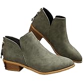 JITUUE Ankle Booties for Women,Women's Casual Dress Low Heeled Booties. V Cut Fashion Thick Heel Design Shoes