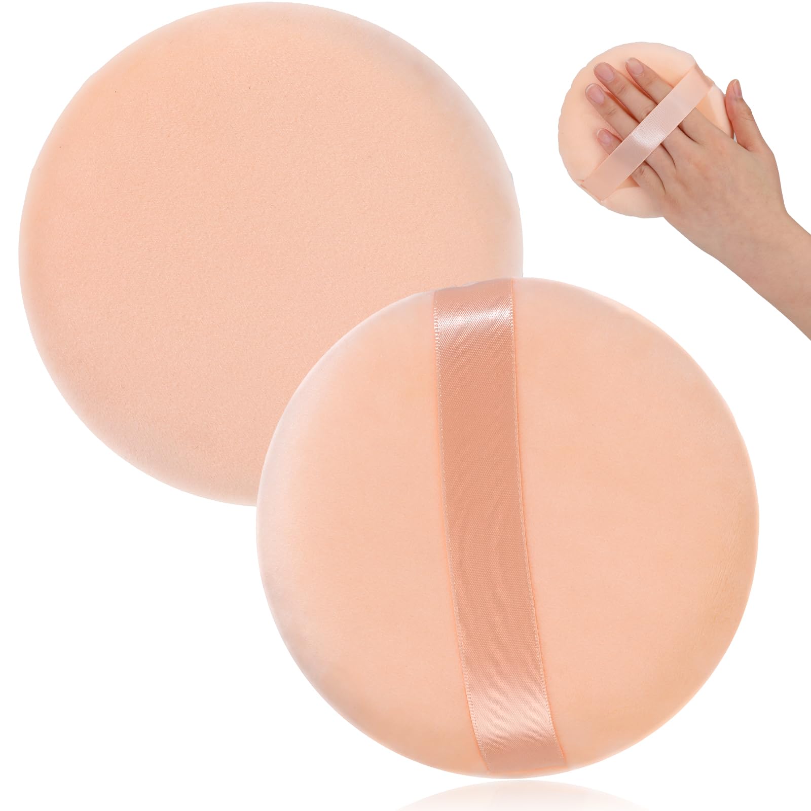 Photo 1 of 1 Pack 5 Inch Ultra Soft Washable Reusable Large Velour Loose Powder Puff Washable Round Sponge Puff for Face Body, Wet Dry Makeup Tool (skin color)