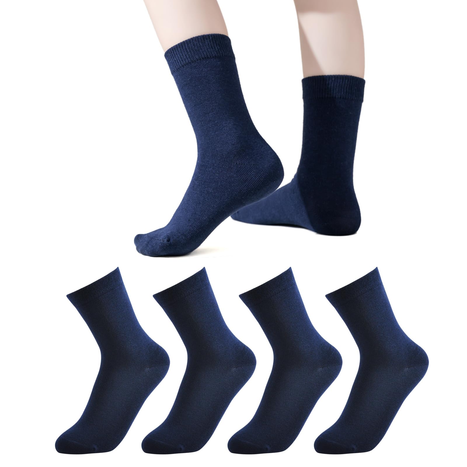 Photo 1 of EPEIUS Unisex Kids Crew Socks Toddler Boys Dress Sox Soft Cotton Seamless School Socks for Girls 3-5 Years Plain Navy 4 Pairs S