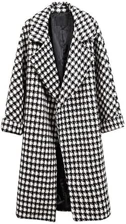 WDAYI Otoño e Invierno Abrigo de Pata de Gallo Blanco y Negro Suelto 茧 Tipo  sobre la Rodilla sección Larga Abrigo de Lana a Cuadros Gruesos Hembra:  Amazon.es: Ropa