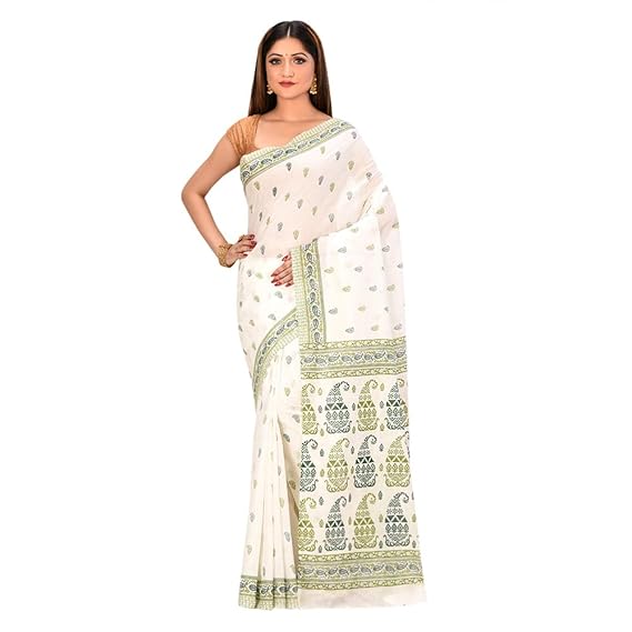 White Soft Finish Pure Cotton Printed Saree for Women
