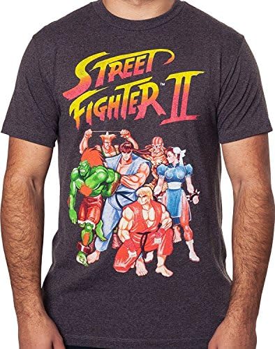 Wimoon Men's Gray Short Sleeve Street Fighter II Video Game T-Shirt
