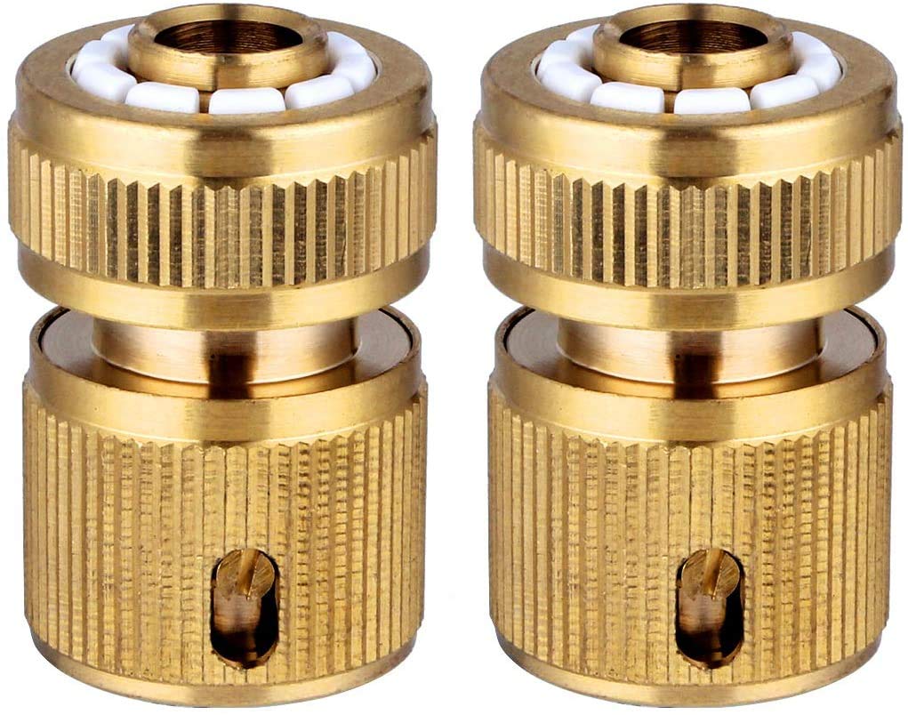 Hydrogarden 2pc Brass Hose Connector Hose End Quick Connect Fitting 1/2" Hose Pipe Quick Connector for Gardening, Home Watering,Car Washing