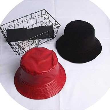 red leather bucket hat
