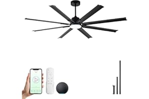 Minislak 72 Inch Ceiling Fan with Light,Industrial Ceiling Fan with 8 Black Aluminium Blades,Smart Fan Compatible with Alexa,Garage Outdoor Indoor Fan for Patio and Living Room