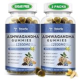 (2 Packs) Sugar Free Ashwagandha Filled Gummies w/Vitamin D3, Magnesium Glycinate, Rhodiola, Ultra Strength Ashwa Root Supplements for Women & Wen, for Relaxation, Energy, Cortisol Gummies
