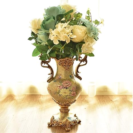 Amazon クラシック15 6インチゴールデンハンドルとバイノーラル樹脂花瓶 手は友人のためのホームインテリア 結婚式の新築祝いのギフトのためのヨーロッパの花花瓶 大きな花瓶の理想のためのフラワーベースを塗装しました Color Vase With Flowers4 花器