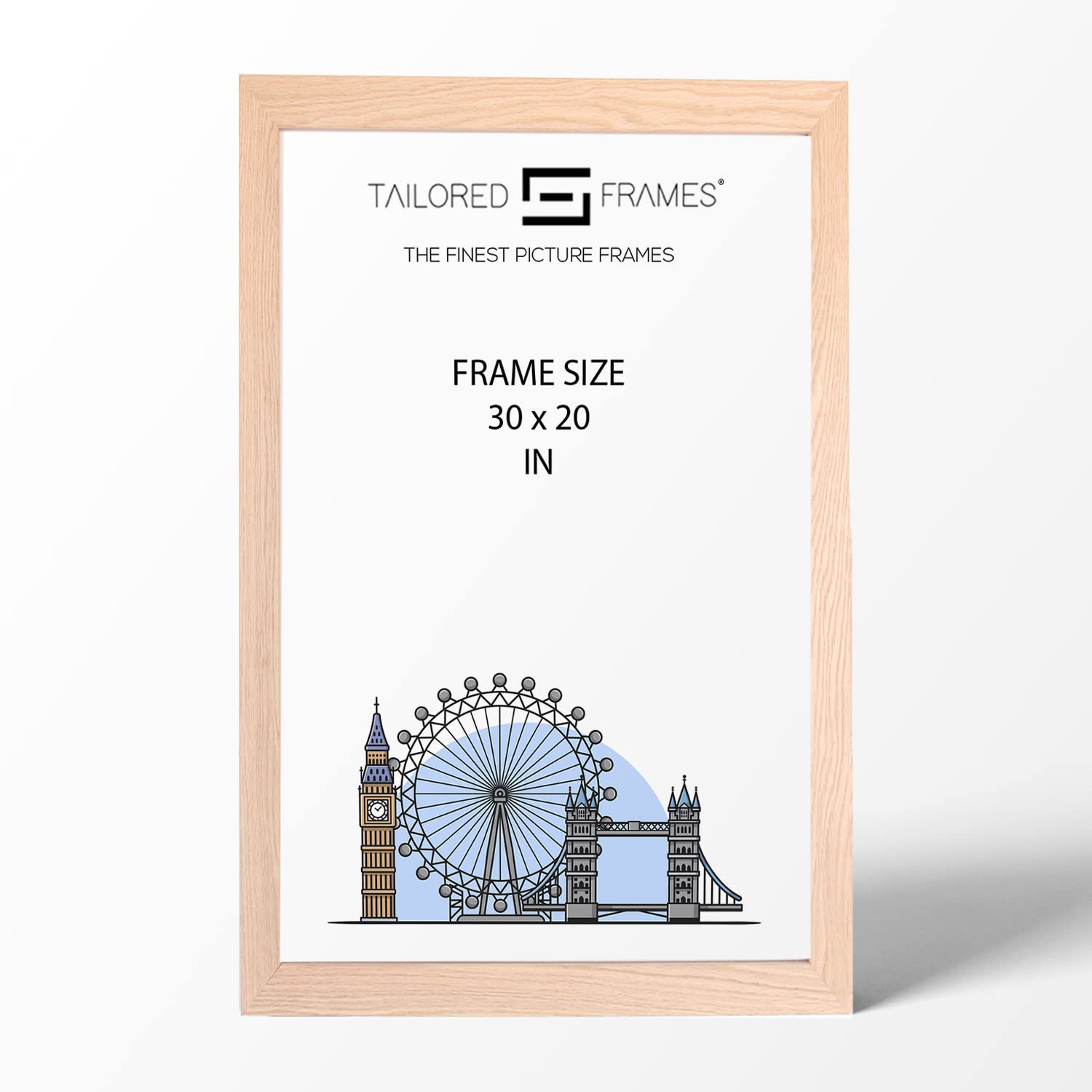Tailored Frames Natural Oak Wood 30" x 20" Single Picture Frames | Wall Hanging Type | Photo Frame Without Mount