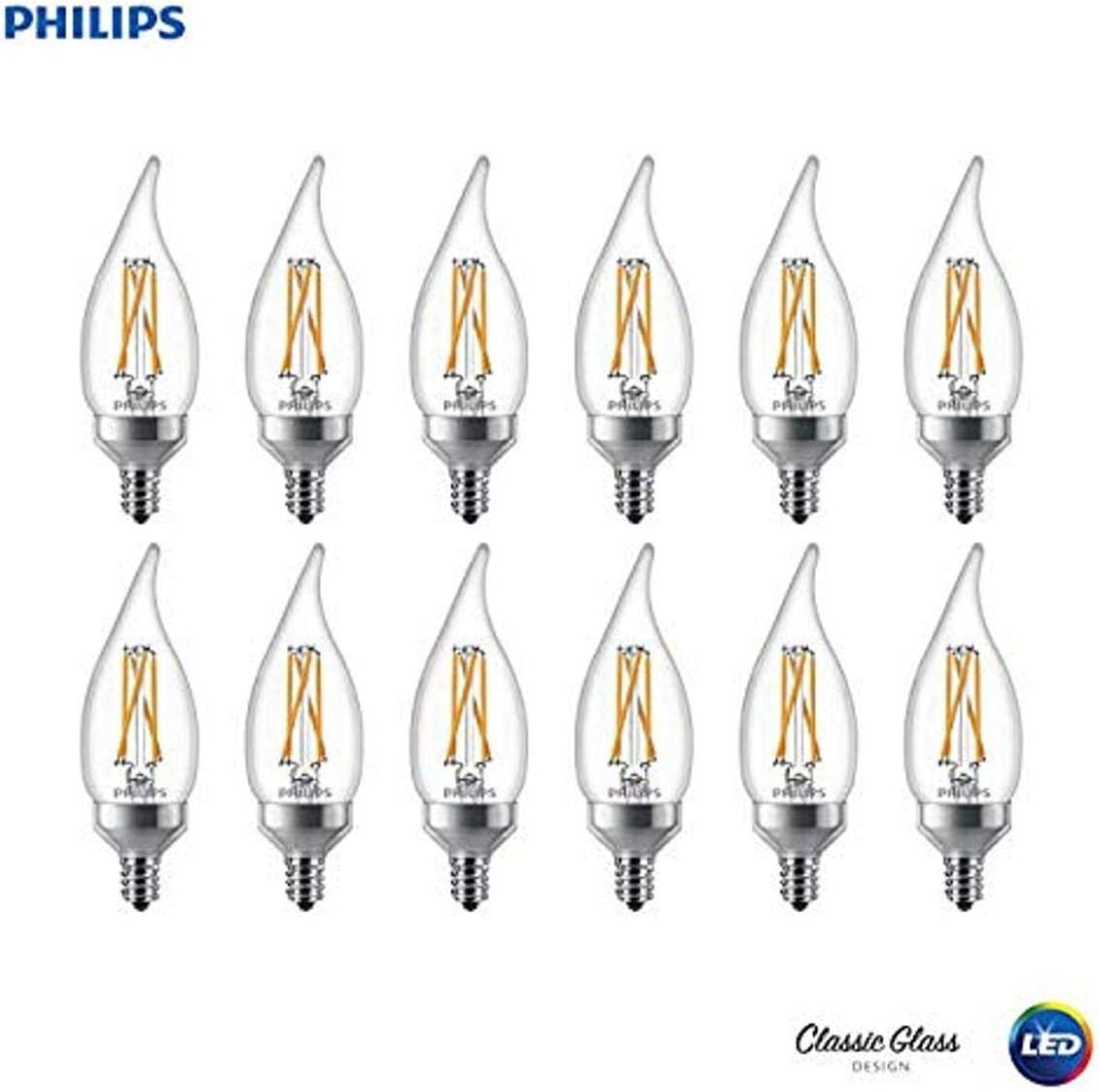 Philips LED Classic Glass Dimmable BA11 Light Bulb: 300-Lumen, 2700-Kelvin, 3.3-Watt (40-Watt Equivalent), T20 Certified, E12 Base, Warm Glow, 12-Pack