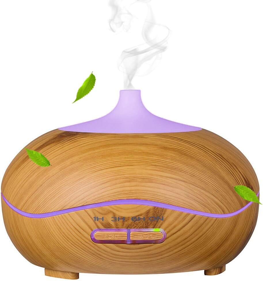 Aroma Essential Oil Diffuser 300ml for Aromatherapy with Adjustable Mist Modes Humidifiers with Auto Shut-Off, Changing Colored LED Lights for Home, Spa, Baby Room, Office (242 Wood)