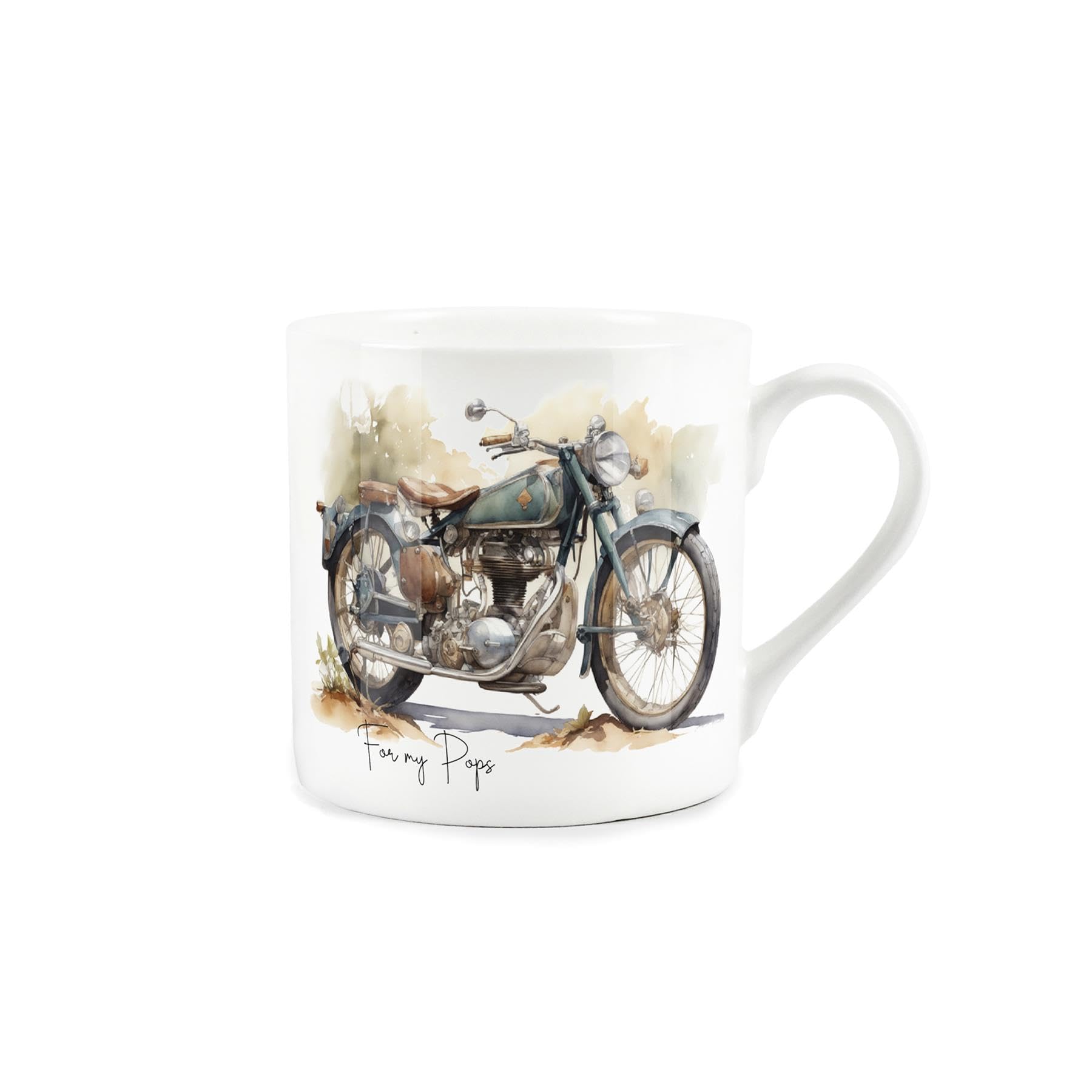 Pops Dad Grandad Motorcycle Gift Mug - Vintage Motorbike for Pops - White Bone China Coffee/Tea Present