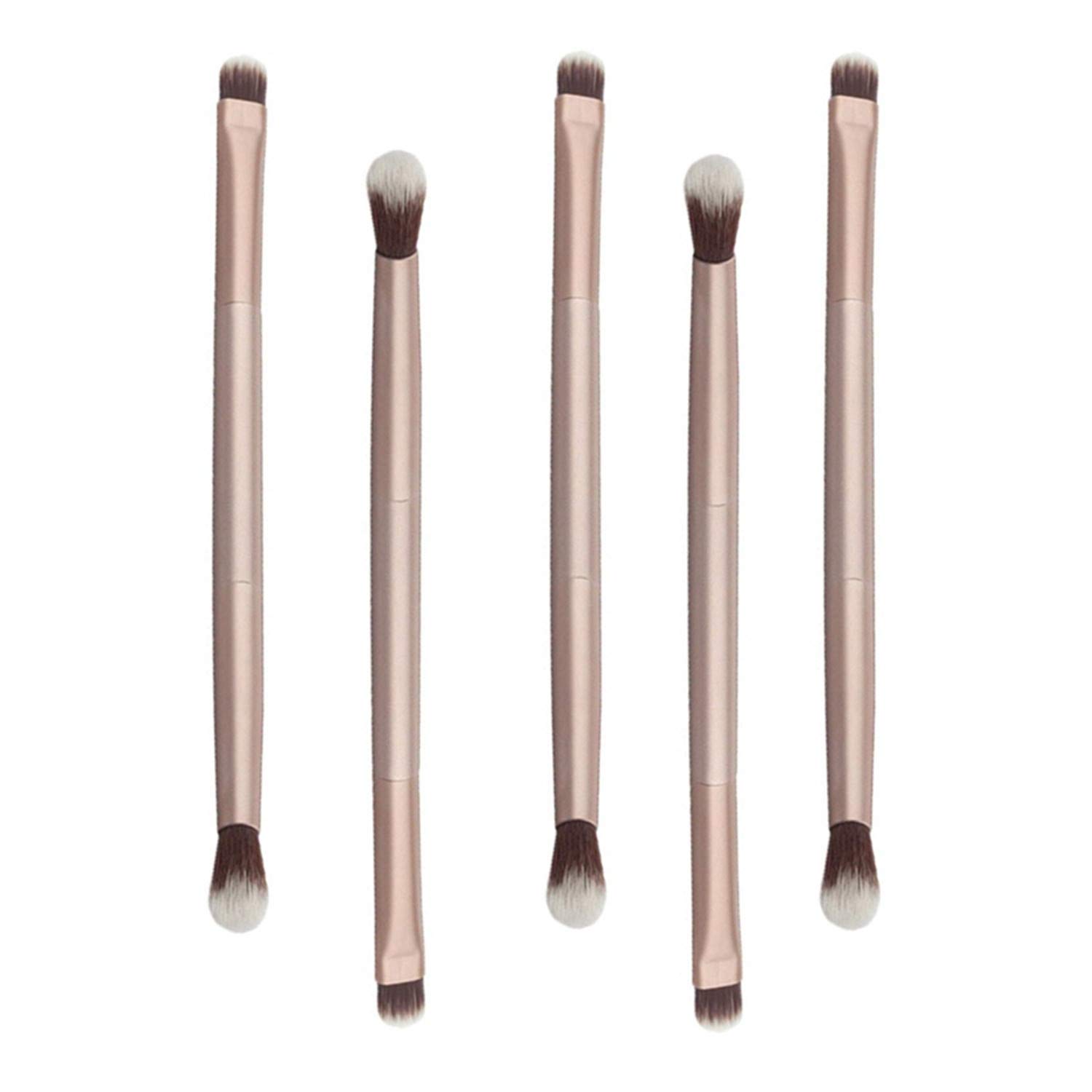 5 Pcs Double Ended Eyeshadow Brush Double Ended Eyebrow Eyeshadow Brush Foundation Makeup Cosmetic Tool (Shallow Matted Gold)