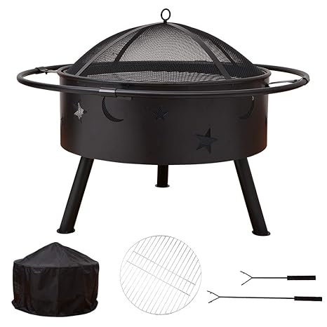 Sundale Outdoor 32 Round Fire Pit Outdoor Bonfire Wood Burning For Backyard Fire Patio Heater With Cooking Bbq Grill Grate Safety Mesh Cover #wood #burning #fire #pit #kits Sundale Outdoor 32 Round Fire Pit Outdoor Bonfire Wood Burning For Backyard Fire Patio Heater With Cooking Bbq Grill Grate Safety Mesh Cover