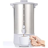 SYBO 45Cup Coffee Urn, Commercial Grade Stainless Steel Percolate Coffee Maker, Removable Filter, Easy to Clean, Hot Water Urn for Catering, Hot Beverage Dispenser with Cool-Touch Handles, 6L, Grey