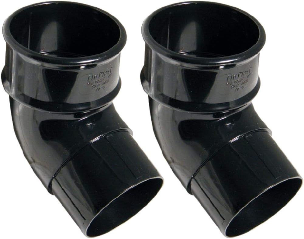 FloPlast 68mm Round Gutter Pipe 112 Degree Offset Bend Black Pack of 2