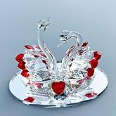 Venusorn Handcrafted Crystal Swan Figurine Sculpture with Accents, Decorative Glass Collectible,Birthday, Party, Study Room, Window, Gift (Red)