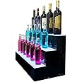 Cozyel 24 Inch 3 Step LED Lighted Liquor Bottle Display Illuminated Liquor Bottle Bar Display Stand LED Display Shelf 3 Tier Home Bar Drinks Lighting Shelves with Remote Control