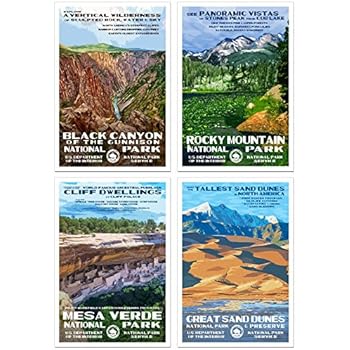 Colorado National Park Posters 4 Pack Original Artwork 13 X 19 -