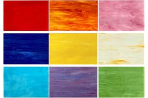 PALJOLLY 9 Pack Stained Glass Sheets, 4 x 6 inch Mosaic Glass Stained Glass Supplies Opaque Assorted Colors for Stained Glass Projects and Mosaics