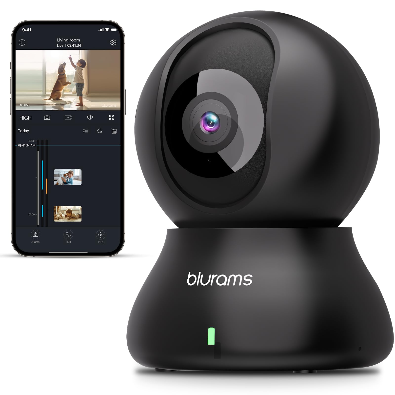 Photo 1 of blurams Security Camera, 2K Indoor Camera 360° Pet Camera for Home Security with Phone App, Motion Tracking, 2-Way Audio, IR Night Vision, Siren, Compatible with Alexa & Google Assistant(2.4GHz ONLY)
