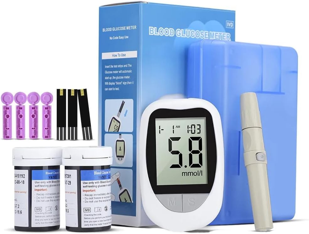 Blood Glucose Monitor Landing Device Kit with 100 Strips & 100 Lancets, Proudly Canadian Accurate Blood Sugar Meter Testing System, Carrying Case & Sealed Sterile Packaging for Medical Use
