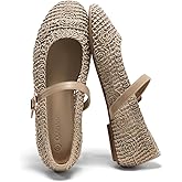 Coutgo Womens Mary Jane Woven Flats Round Toe Ballet Flats Dressy Comfortable Slip On Shoes