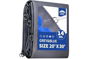 RAINDEWAY Tarps Heavy Duty Waterproof 20x30 Feet -14 Mils Super Heavy Duty Tarp with Metal Rings and Reinforced Corners and Edges, UV Resistant, Multipurpose Poly Tarp,Blue/Gray tarp