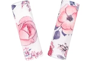 SWESEN Car Seat Strap Cover for Babies, Soft Car Seat Belt Covers, Mink Car Seat Strap Shoulder Pads Girls, Pink Floral