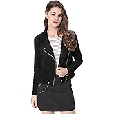 Allegra K Women's Short Soft Zip Up Faux Suede Biker Moto Jacket