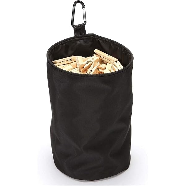 Sac à Pinces à Linge à Suspendre Oxford 600D Imperméable - Grand Sac Avec Cordon Et Mousqueton, Noir 28x20 Cm