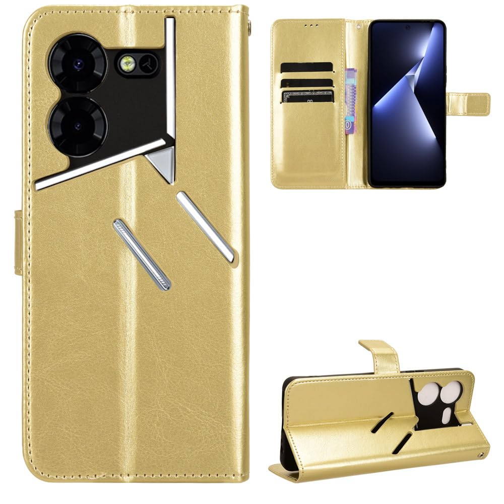 BellaCase Tecno Pova 5 Pro Case [Wallet Case] [Kickstand] [Card Slots] [Magnetic Flip Cover] Compatible with Tecno Pova 5 Pro Smartphone(Golden)