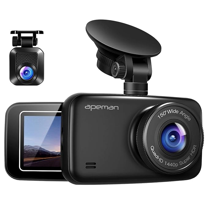 APEMAN Dual Lens Autokamera Dashcam WQHD 1440P 2K Dashboard Video Recorder 1080P FHD R¨¹ Hintere Kamera mit IR Sensor, 6G Len