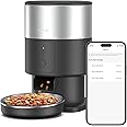 Yuposl Automatic Cat Feeder - 5G WiFi Cat Food Dispenser with Stainless Steel Food Storage, 1-6 Meals Per Day, 1-16 Portion, Voice Recording, Auto Pet Feeder with App (Matte Black, 3L)