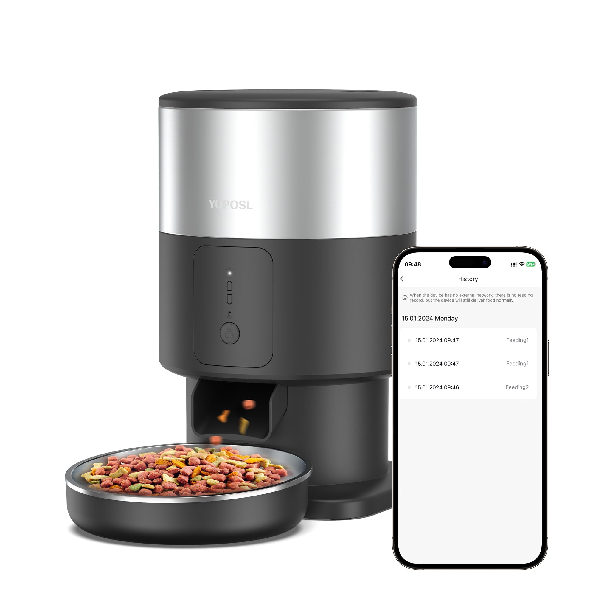 Photo 1 of **MISSING POWER CORD AND INSTRUCTIONS** Yuposl Automatic Cat Feeder - 5G WiFi Cat Food Dispenser with Stainless Steel Food Storage, 1-6 Meals Per Day, 1-16 Portion, Voice Recording, Auto Pet Feeder with App (Matte Black, 3L)
