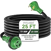 RVGUARD 30 Amp 25 Foot RV Power Extension Cord, Heavy Duty STW Cord with LED Power Indicator and Cord Organizer, 30 Amp Male 