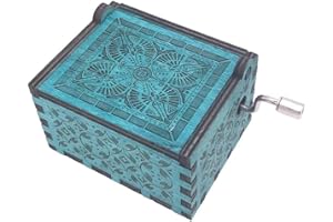 Music Box Hand Crank Musical Box Antique Engraved Carved Crafts,Play Song of Storms,Blue