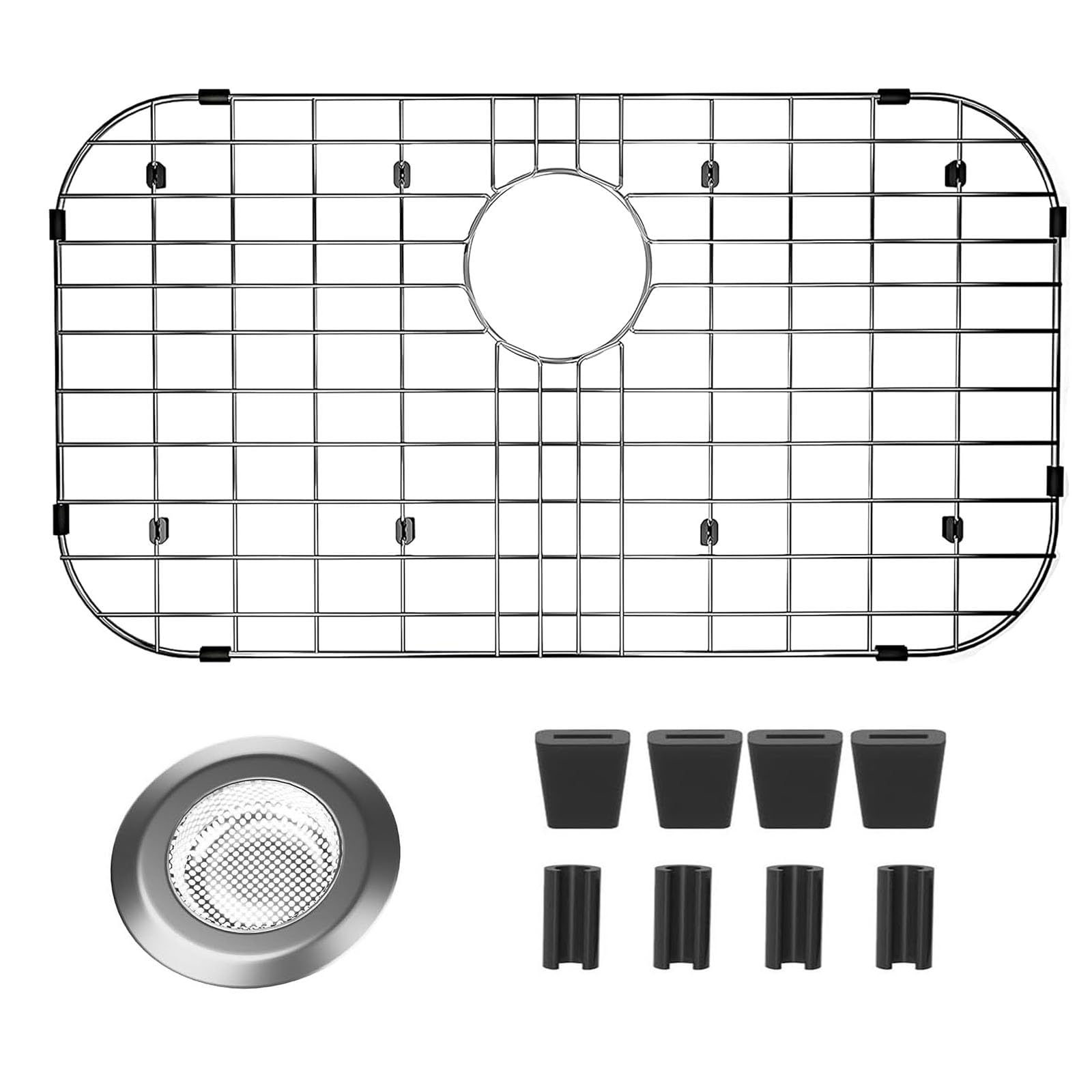 Photo 1 of 26x14” Sink Protectors for Kitchen Sink, Metal Sink Rack for Bottom of Sink Rear Drain Hole, Stainless Steel Sink Protector for Kitchen with Sink Strainer (Inseparable, 26"X14", Rear Drain)