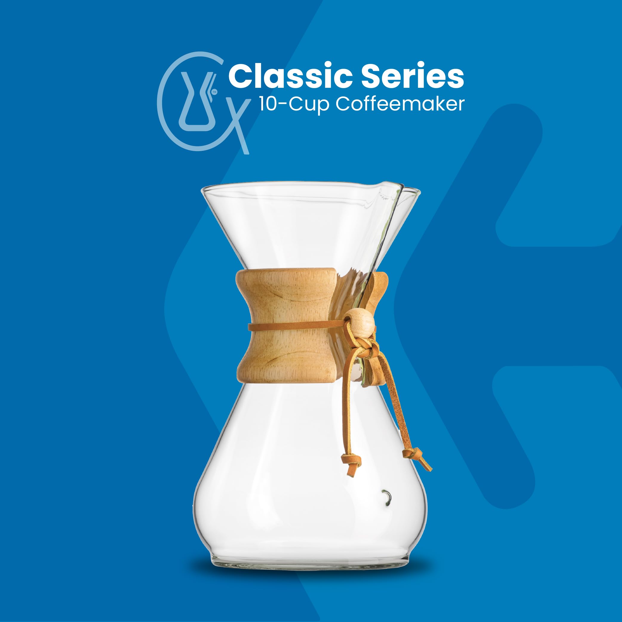 Cafetera de Vidrio Chemex Pour-Over - Serie Clásica - 10 Tazas - Empaque Exclusivo