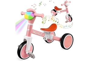 FZHZZ Tricycle for Toddlers 1-5 Year Olds, Toddler Balance Bike for Boys Girls 2-4, Toddler Tricycle with Light & Music Front, Kids Bicycle with Removable Pedal, Birthday Gifts for 1 2 3 4 5 Year (Pink)