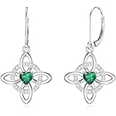 Shusukue Celtic Knot Dangle Earrings Heart Birthstone Leverback Earrings 925 Sterling Silver Celtic Jewelry for Women Mom