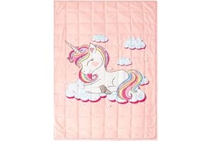 Uttermara Weighted Blanket 3lbs, Ultra Cozy Minky Fleece and Cotton Sided with Cartoon Patterns, Reversible Heavy Blanket Great for Calming and Sleeping, 36x48 inches, Pink Unicorn