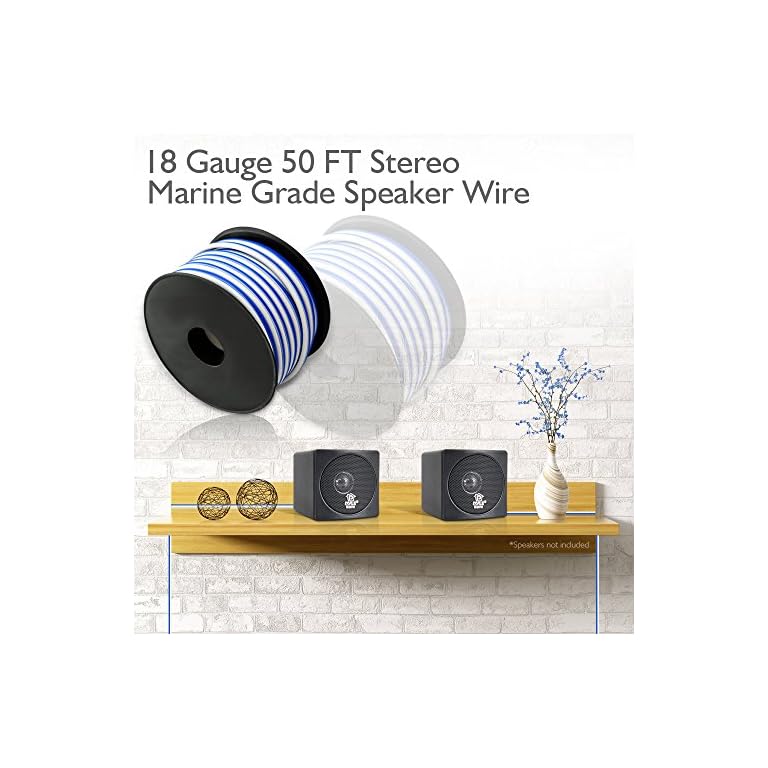 Pyle 50ft 18 Gauge Speaker Wire Waterproof Marine Grade Cable in