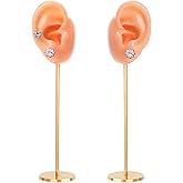 Marsrut Earring Display Stand, Ear Shaped Base Silicone Body Mannequin Model Organizer, Copper Piercing Stud Holder, Navel Shows Rack for Jewelry Girl Women Birthday Wedding Decor (Left&Right, Flesh)