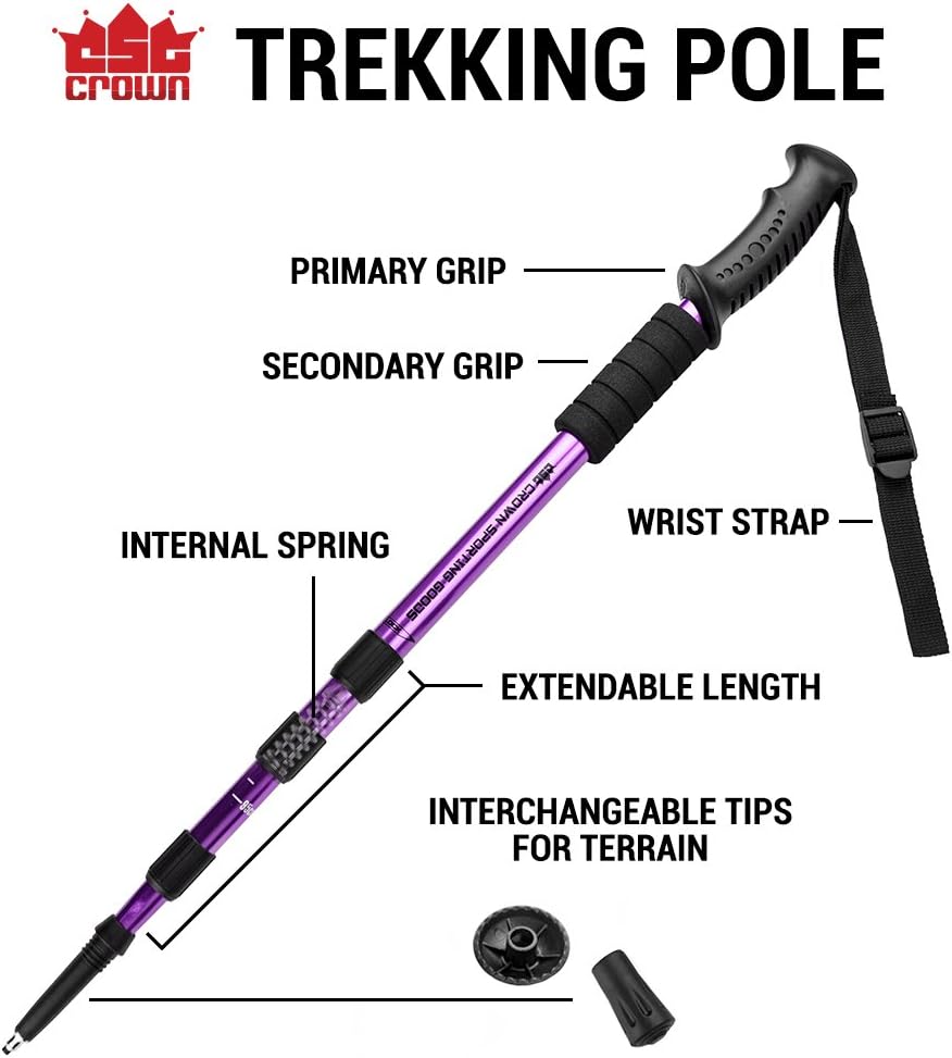 Crown Sporting Goods Shock-Resistant Adjustable Trekking Pole and Hiking Staff (Set of 2), Blue, 43-Inch : Sports & Outdoors