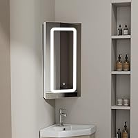 Bathroom Corner Medicine Cabinet with Adjustable Light, Bathroom Hanging Triangular Mirror Storage Cabinet with 3 Lighting Mo