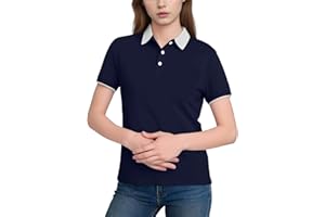 Ruziyoog Women's Polo Shirt Contrast Collar Short Sleeve Button Down Blouse Casual Slim Fit T-Shirt Golf Tennis Work Tops