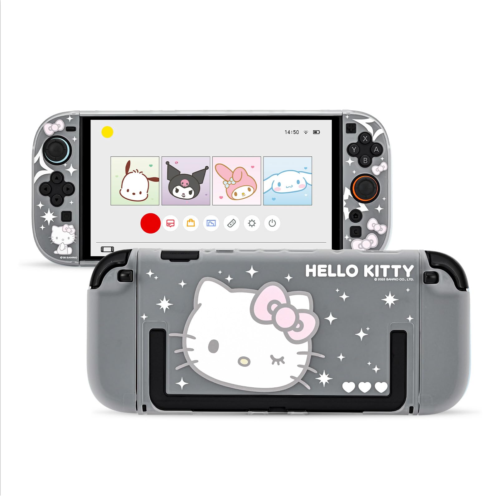 Kuitmor PC Protective Case Compatible with Switch 2, Shining Silver Heart Semi-Transparent White Shell with Hollow Design - HLK