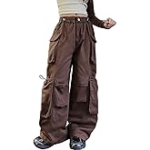SANGTREE Girls' Cargo Pants Multi-Pocket Vintage Streetwear Hip Hop Trousers,6-14 Years